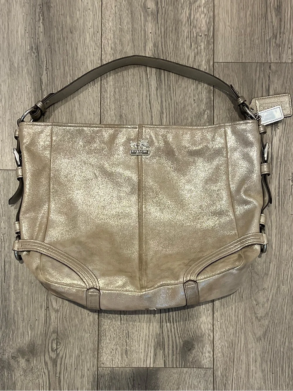 Coach Chelsea Metallic Leather Katarina Shimmer Hobo Shoulder Bag Champagne